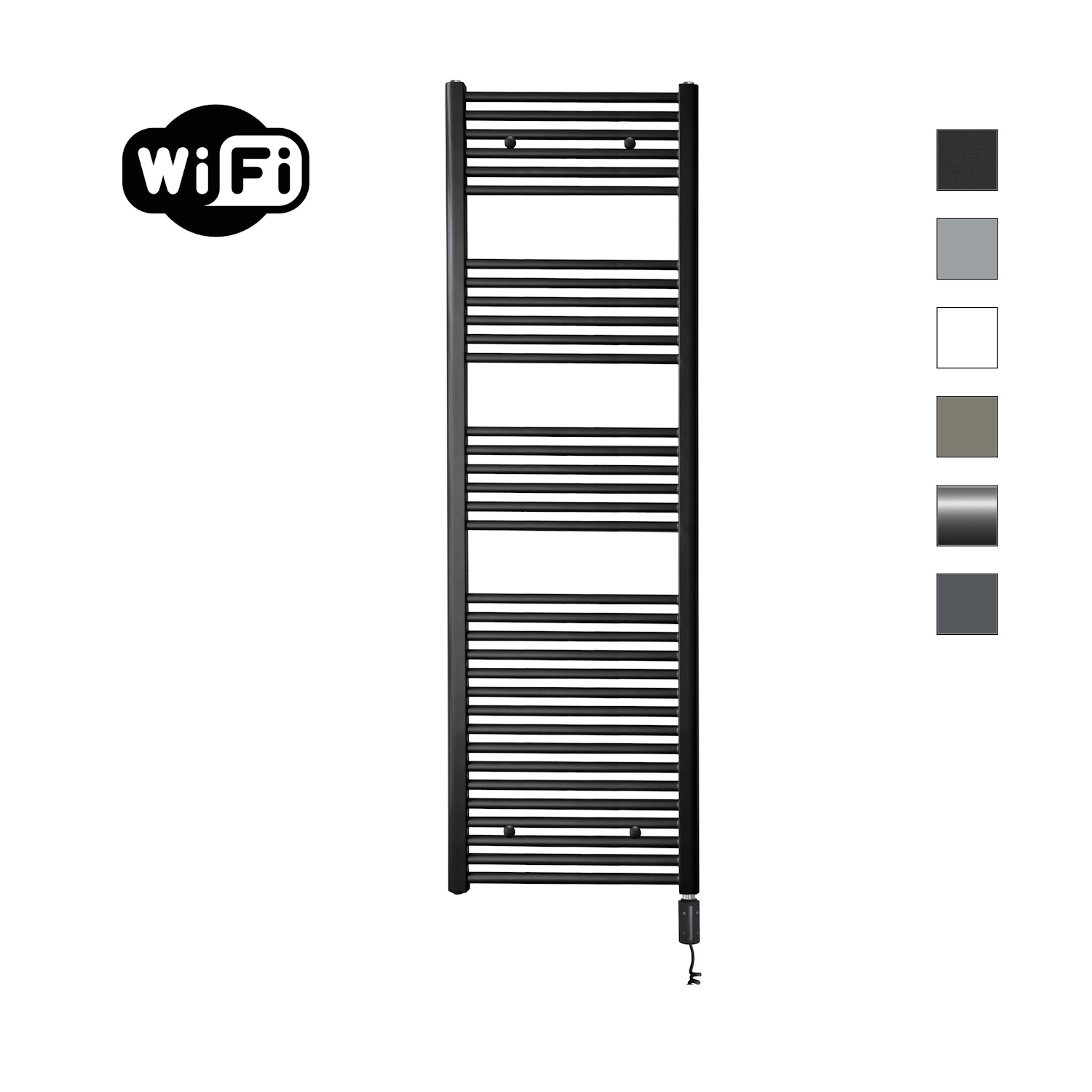 Elektrische Radiator Sanicare HWV Met Wifi 172x60 cm Mat Zwart 1127W Met Thermostaat Zwart Rechtsonder