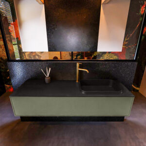 Badkamermeubelset Mondiaz Erin 150 cm met 1 Lade met RIDGE Wastafel Rechts Urban met 1 kraangat Greeploos Mat Army