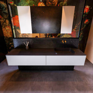 Badkamermeubelset Mondiaz Erin 200 cm met 2 Lades met RIDGE Wastafel Rechts Urban Zonder Kraangaten Greeploos Mat Cale