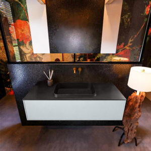 Badkamermeubelset Mondiaz Erin 120 cm met 1 Lade met RIDGE Wastafel Midden Urban Zonder Kraangaten Greeploos Mat Clay