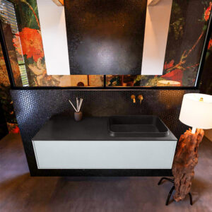 Badkamermeubelset Mondiaz Erin 120 cm met 1 Lade met RIDGE Wastafel Rechts Urban Zonder Kraangaten Greeploos Mat Clay