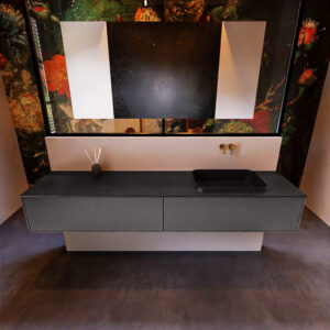 Badkamermeubelset Mondiaz Erin 200 cm met 2 Lades met RIDGE Wastafel Rechts Urban Zonder Kraangaten Greeploos Mat Dark Grey