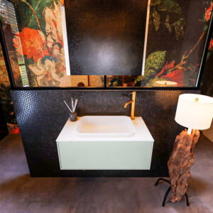 Badkamermeubelset Mondiaz Erin 80 cm met 1 Lade met RIDGE Wastafel Midden Talc met 1 kraangat Greeploos Mat Greey