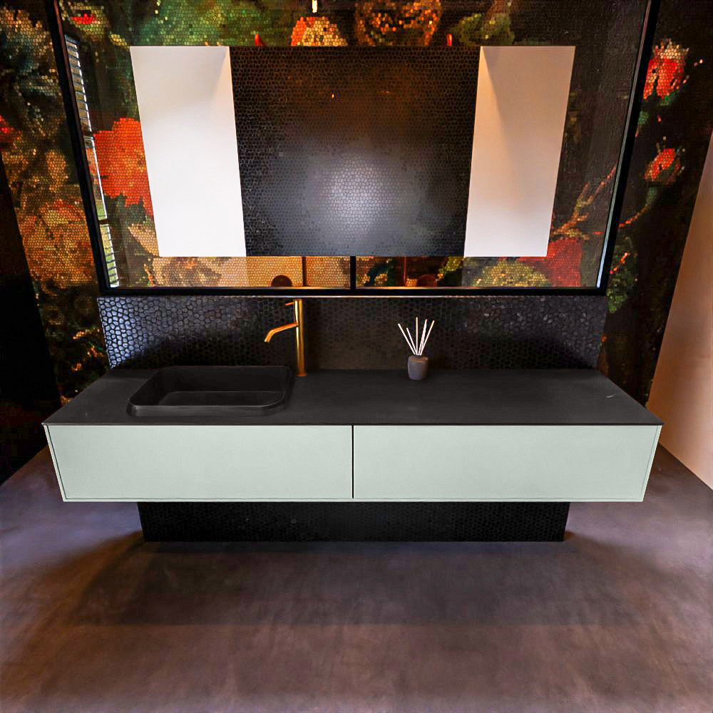 Badkamermeubelset Mondiaz Erin 200 cm met 2 Lades met RIDGE Wastafel Links Urban met 1 kraangat Greeploos Mat Greey