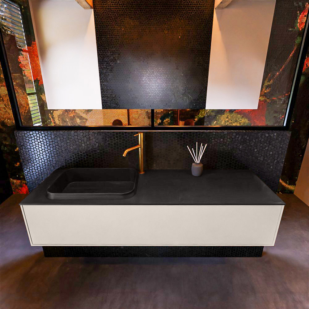 Badkamermeubelset Mondiaz Erin 150 cm met 1 Lade met RIDGE Wastafel Links Urban met 1 kraangat Greeploos Mat Linen