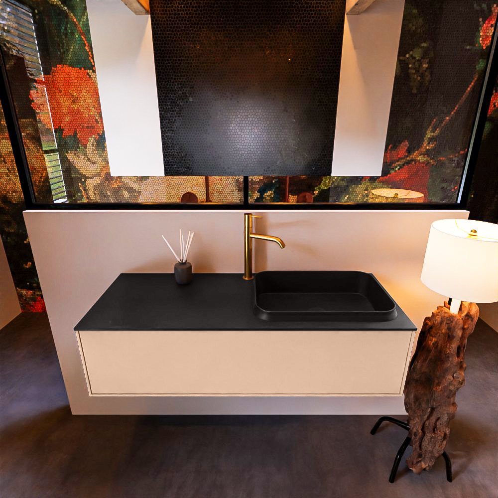Badkamermeubelset Mondiaz Erin 120 cm met 1 Lade met RIDGE Wastafel Rechts Urban met 1 kraangat Greeploos Mat Rosee