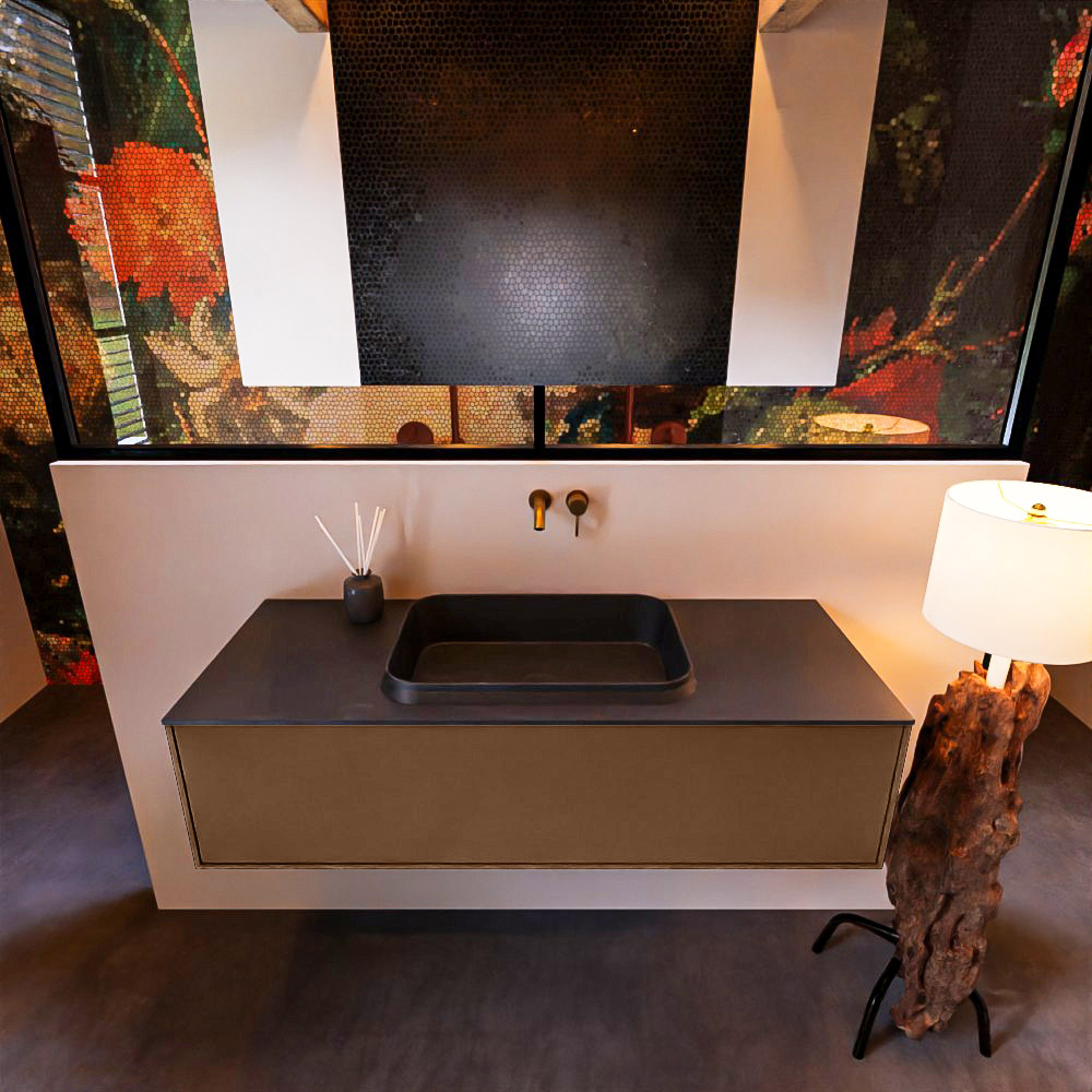 Badkamermeubelset Mondiaz Erin 120 cm met 1 Lade met RIDGE Wastafel Midden Urban Zonder Kraangaten Greeploos Mat Rust