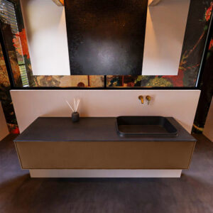 Badkamermeubelset Mondiaz Erin 150 cm met 1 Lade met RIDGE Wastafel Rechts Urban Zonder Kraangaten Greeploos Mat Rust