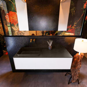 Badkamermeubelset Mondiaz Erin 120 cm met 1 Lade met RIDGE Wastafel Links Urban Zonder Kraangaten Greeploos Mat Talc