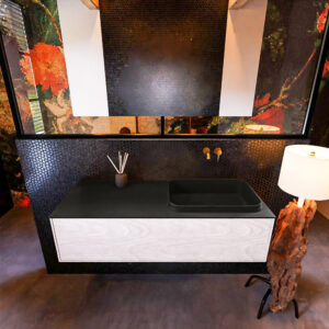 Badkamermeubelset Mondiaz Erin 120 cm met 1 Lade met RIDGE Wastafel Rechts Urban Zonder Kraangaten Greeploos Mat Underlayment