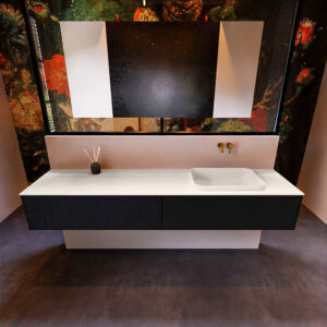 Badkamermeubelset Mondiaz Erin 200 cm met 2 Lades met RIDGE Wastafel Rechts Linen Zonder Kraangaten Greeploos Mat Urban