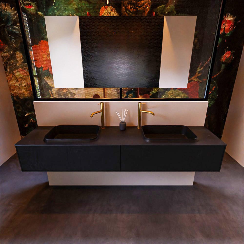 Badkamermeubelset Mondiaz Erin 200 cm met 2 Lades met RIDGE Wastafel Dubbel Urban met 2 kraangaten Greeploos Mat Urban