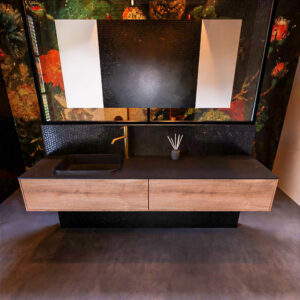 Badkamermeubelset Mondiaz Erin 200 cm met 2 Lades met RIDGE Wastafel Links Urban met 1 kraangat Greeploos Mat Washed Oak