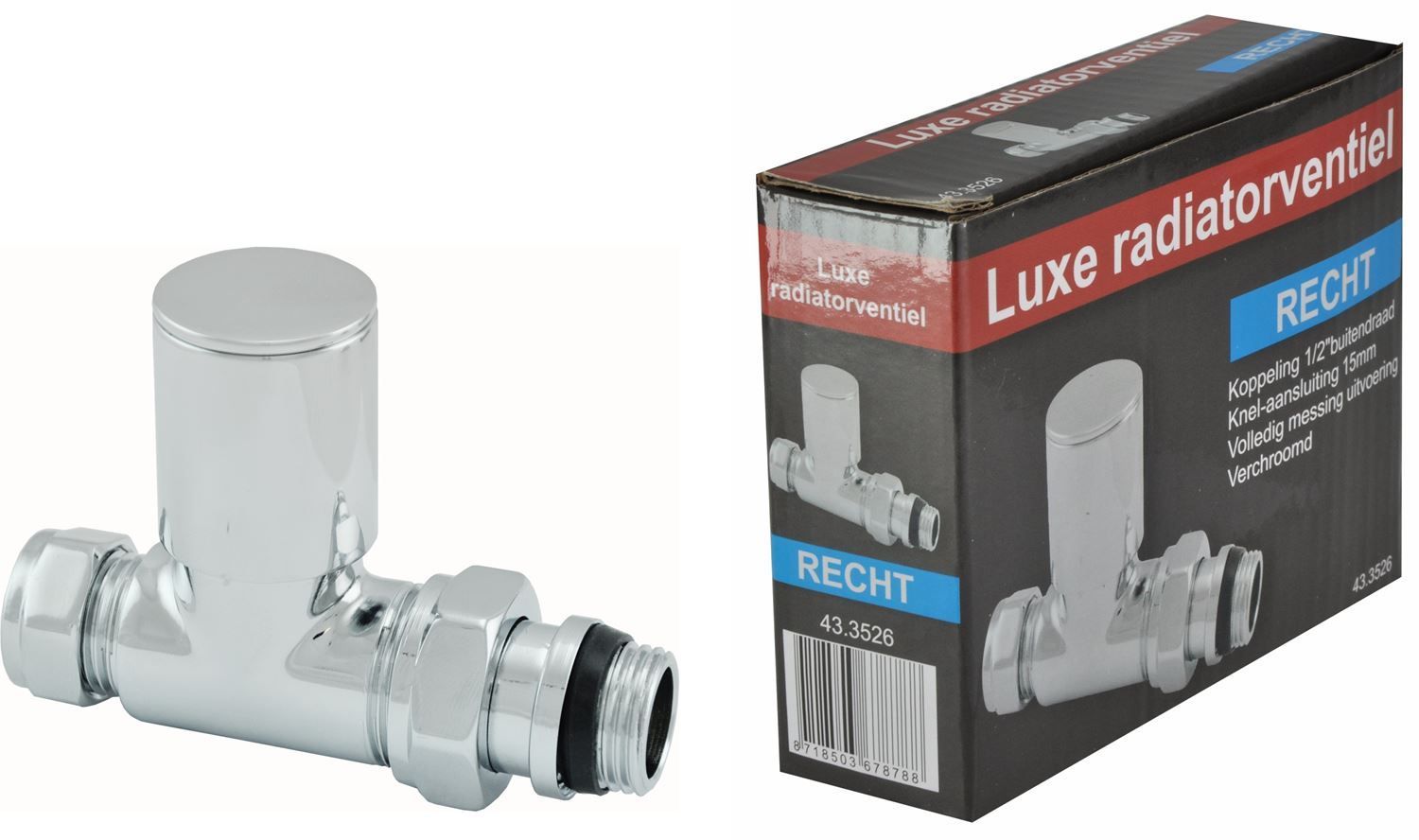 Riko luxe radiatorventiel 1/2"x15 (M22) knel recht