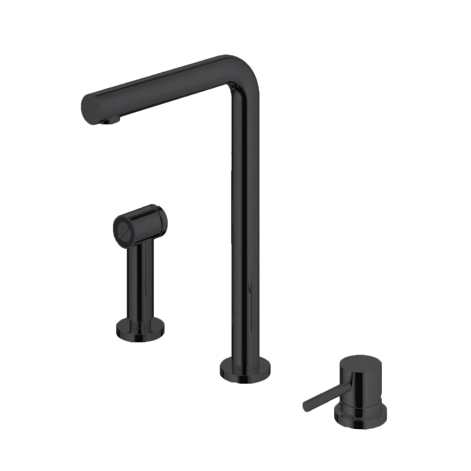 Keukenmengkraan Hotbath Fellow 3-gats Draaibare Uitloop en Uitneembare Handdouche Mat Zwart