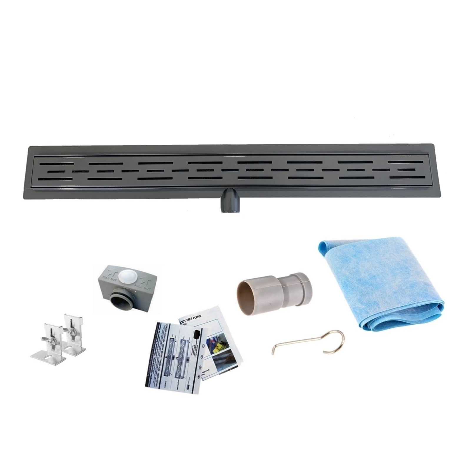 Zwarte Chromen RVS Douchegoot Flens met Uitneembaar Sifon 90x7cm 6,7cm Diep BLACK CHROME ROOSTER