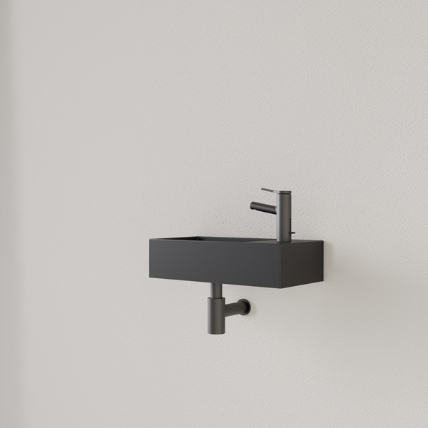 Fontein Gliss Design Nano 36x18x9 cm 1 Kraangat Rechts Mat Zwart