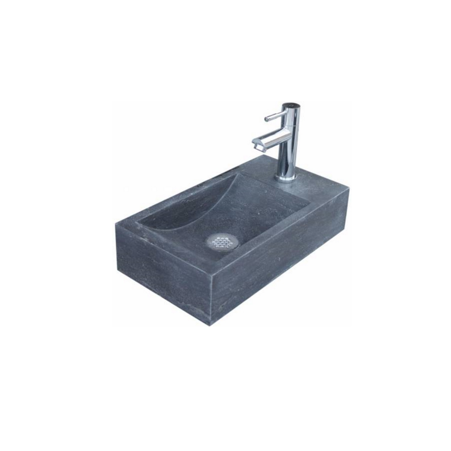 Fontein Sanilux Recto Mini Natuursteen 36x18x10 cm Antraciet (kraangat rechts)