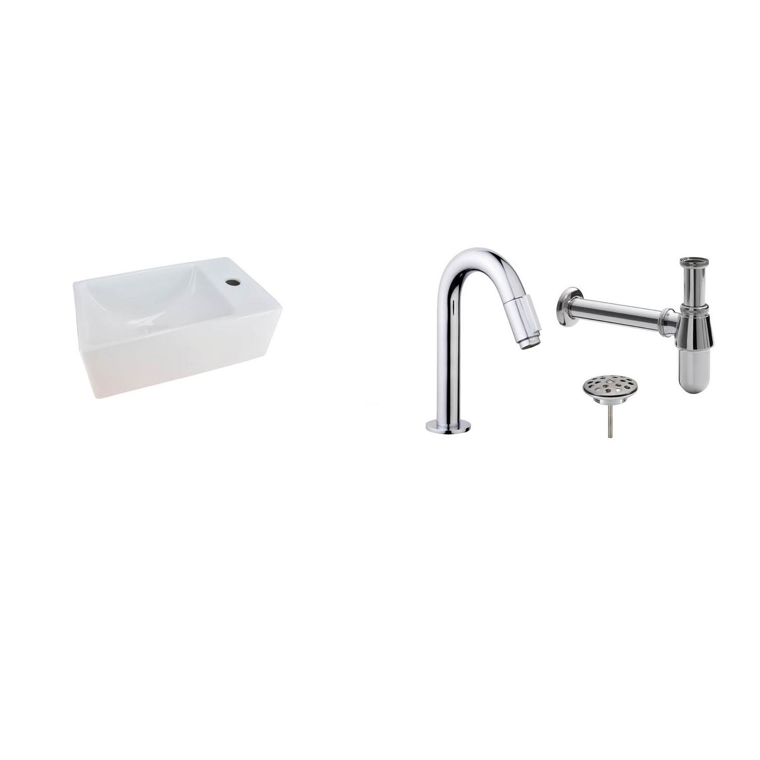 FonteinPack Rhea Mini XXS 30,5x18x11 cm Rechts RVS (Keuze uit 8 kranen)