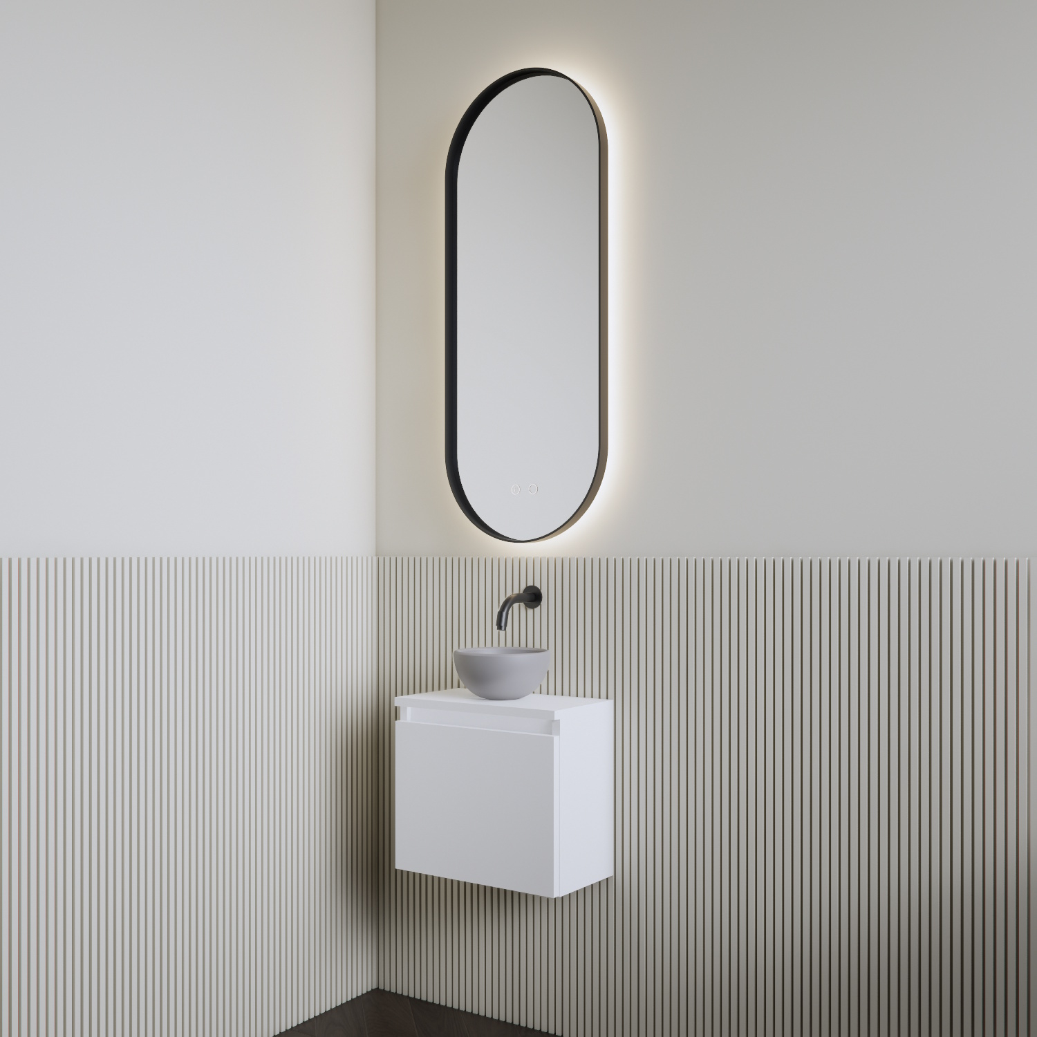 Fonteinset | BWS Leto | Glans Wit | Waskom Mat Grijs