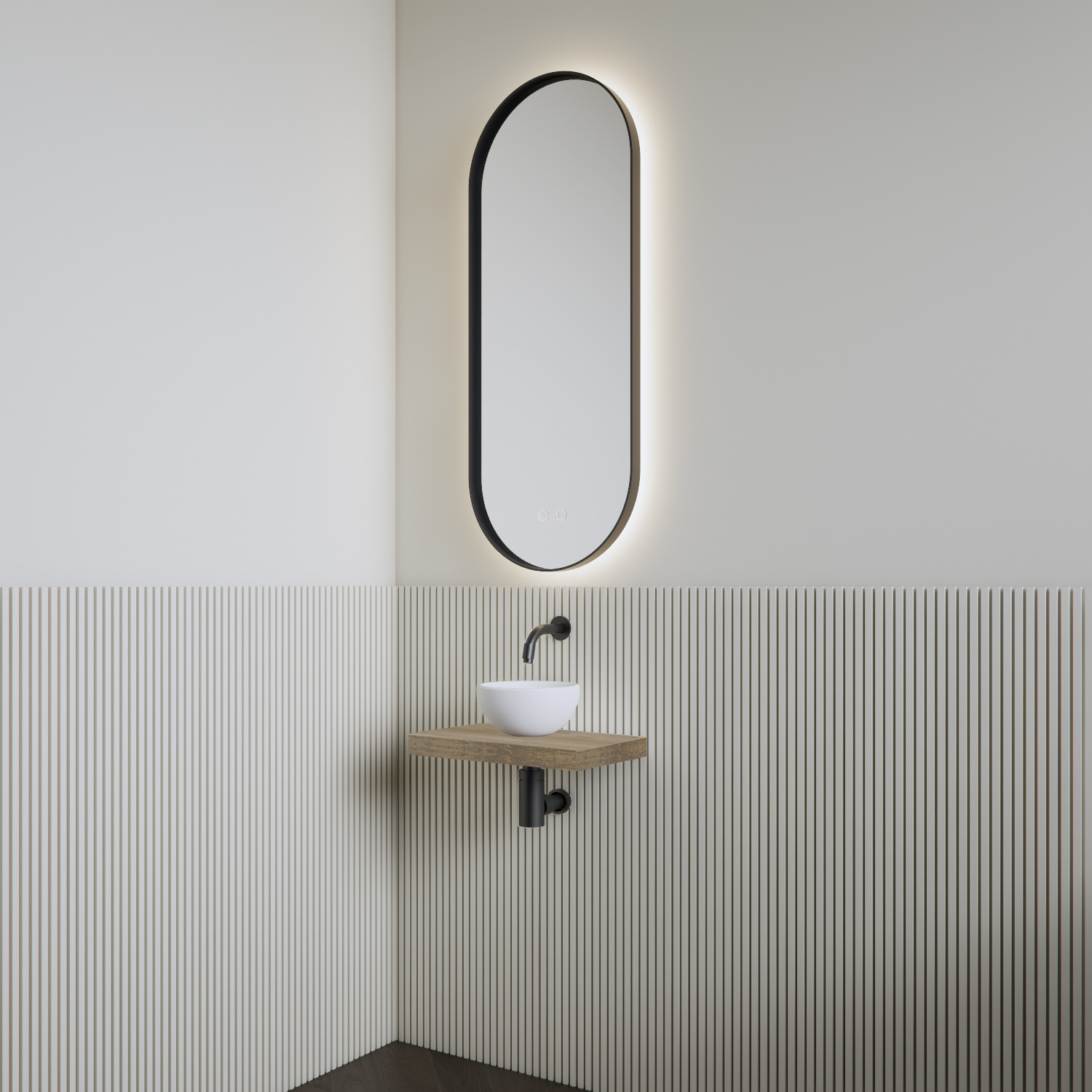 Fonteinset | BWS Leto | Planchet Ash Grey | Waskom Glans Wit