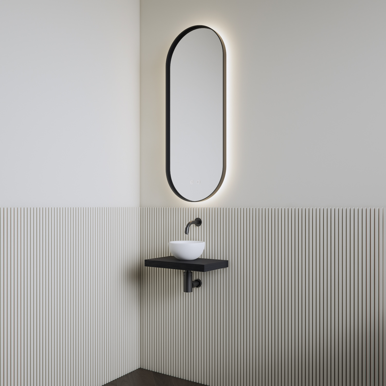 Fonteinset | BWS Leto | Planchet Black Veneer | Waskom Mat Wit