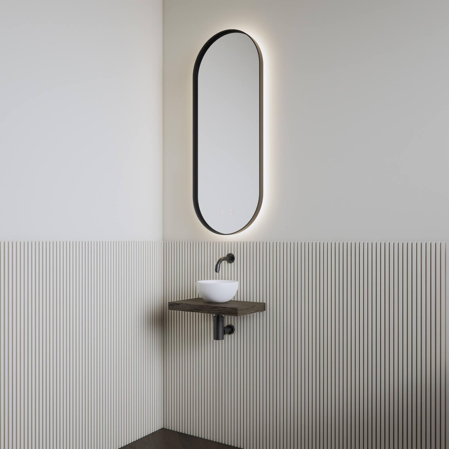 Fonteinset | BWS Leto | Planchet Charcoal | Waskom Glans Wit