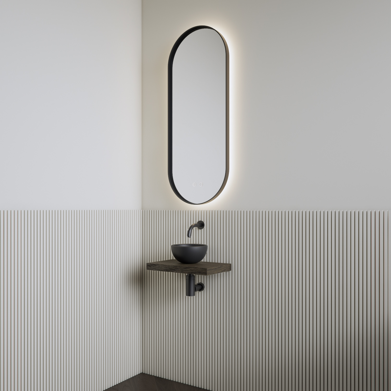 Fonteinset | BWS Leto | Planchet Charcoal | Waskom Mat Zwart