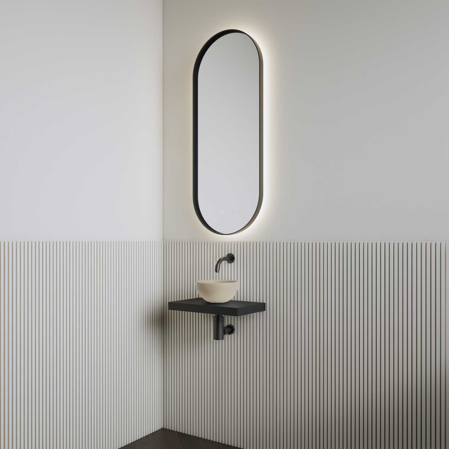 Fonteinset | BWS Leto | Planchet Mat Zwart | Waskom Cappuccino