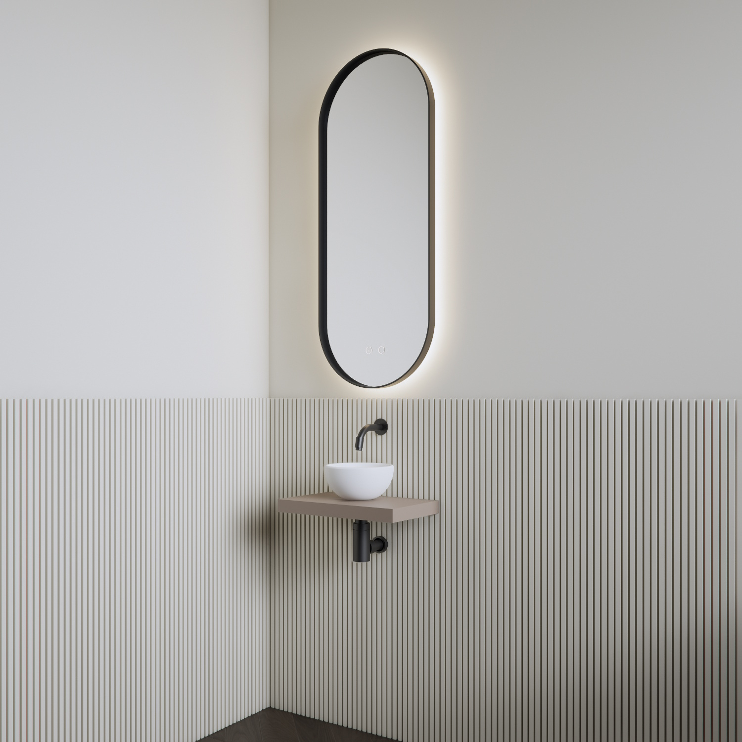 Fonteinset | BWS Leto | Planchet Taupe | Waskom Mat Wit