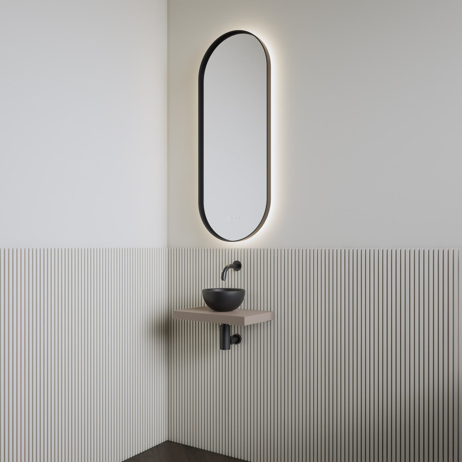 Fonteinset | BWS Leto | Planchet Taupe | Waskom Mat Zwart