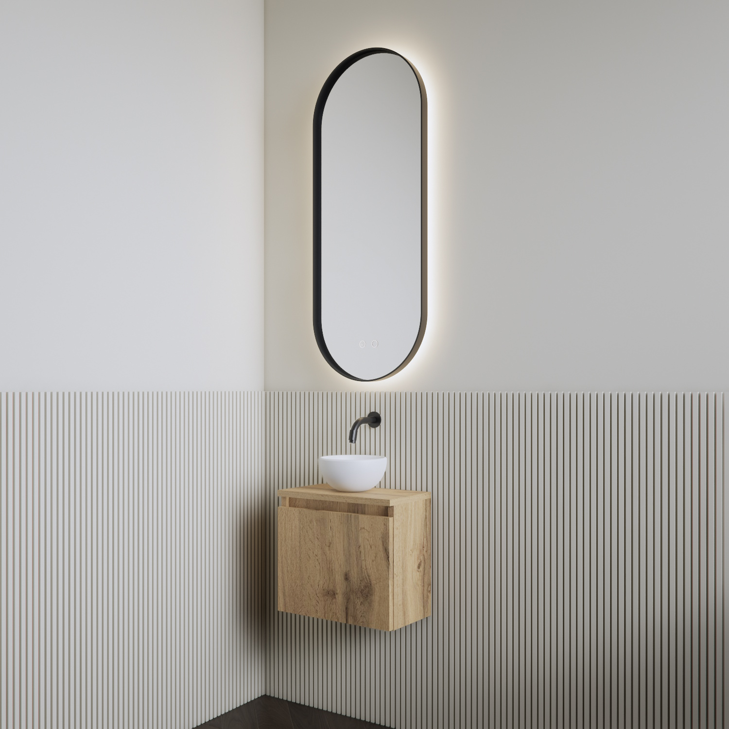 Fonteinset | BWS Leto | Rustiek Eiken | Waskom Glans Wit