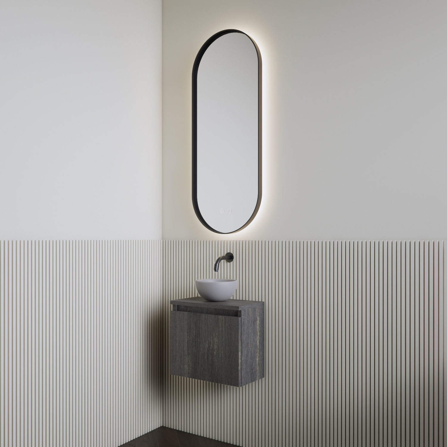 Fonteinset | BWS Leto | Zwart Eiken | Waskom Mat Grijs