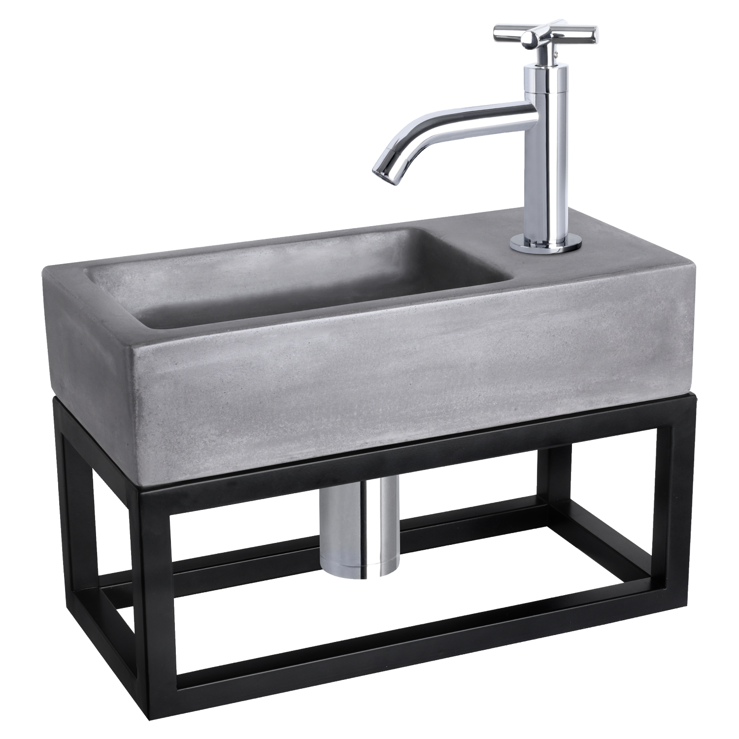 Fonteinset Differnz Ravo Beton en Handoekrek 38.5x18.5x9 cm Donker Grijs Met Gebogen Kruis Kraan Chroom