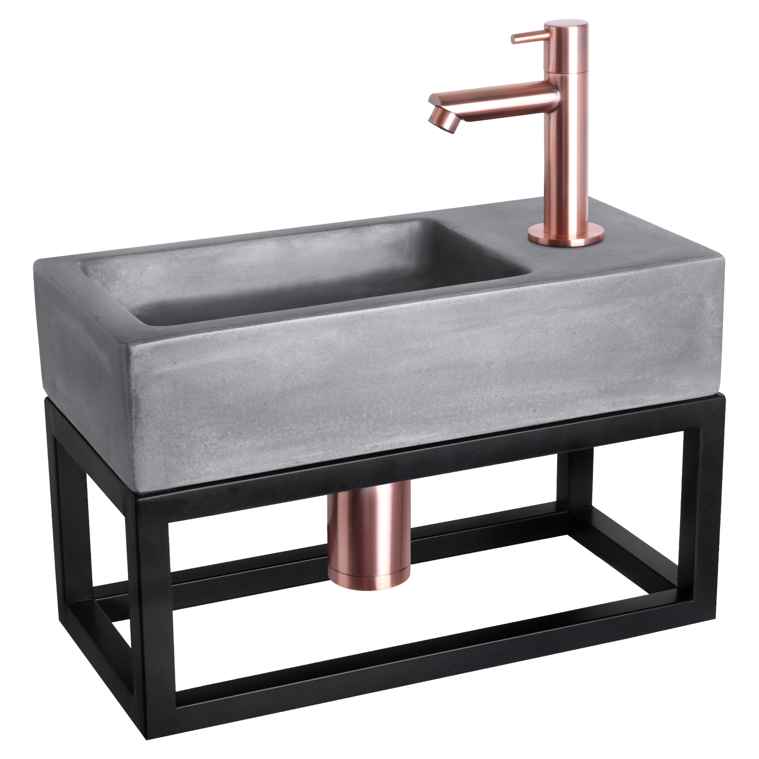 Fonteinset Differnz Ravo Beton en Handoekrek 38.5x18.5x9 cm Donker Grijs Met Rechte Kraan Rood Koper