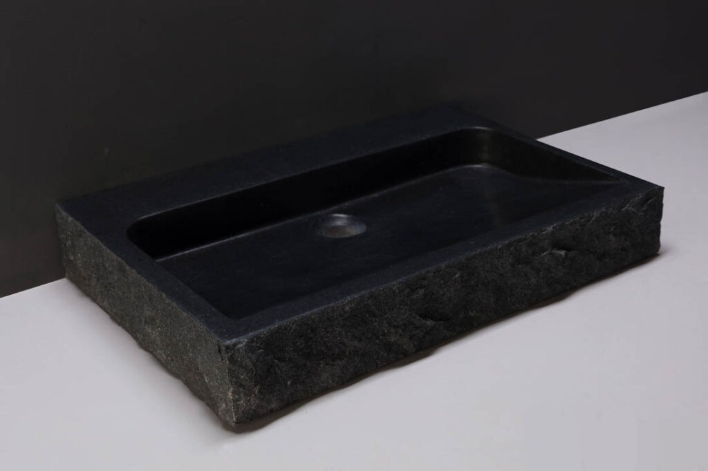 Forzalaqua Palermo Wastafel 80.5x51.5x9cm 1 wasbak Graniet Gezoet Gekapt Antraciet 1 krgat