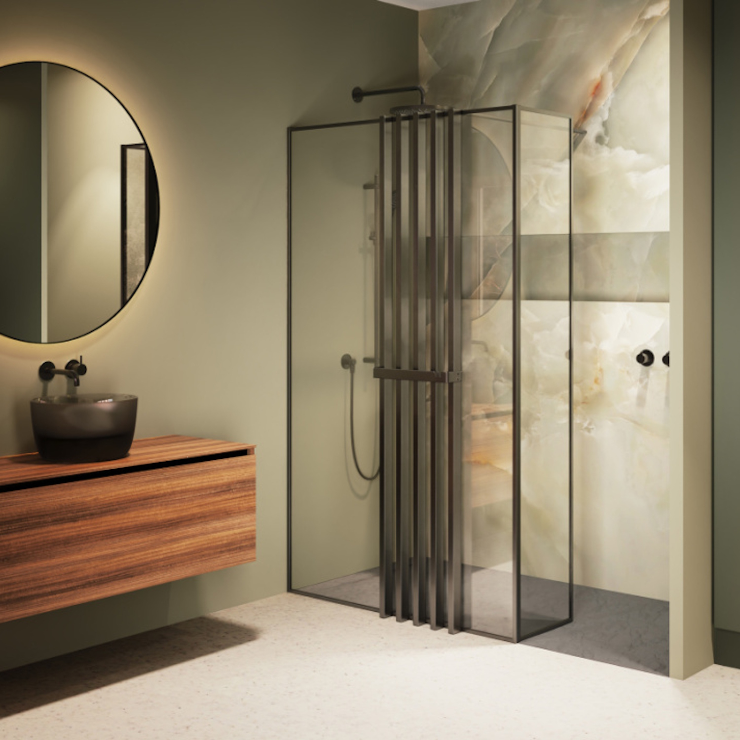 Inloopdouche Riho Define 402 L-Vormig Met Frame Mat Gunmetal 90x200 cm Incl. Stabilisatiestang