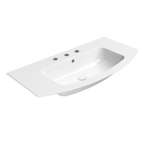 Gebogen Keramiek Wastafel Geslepen Onderkant Met 3 Kraan Gaten Sapho Pura 102x52 cm Wit ExtraGlaze
