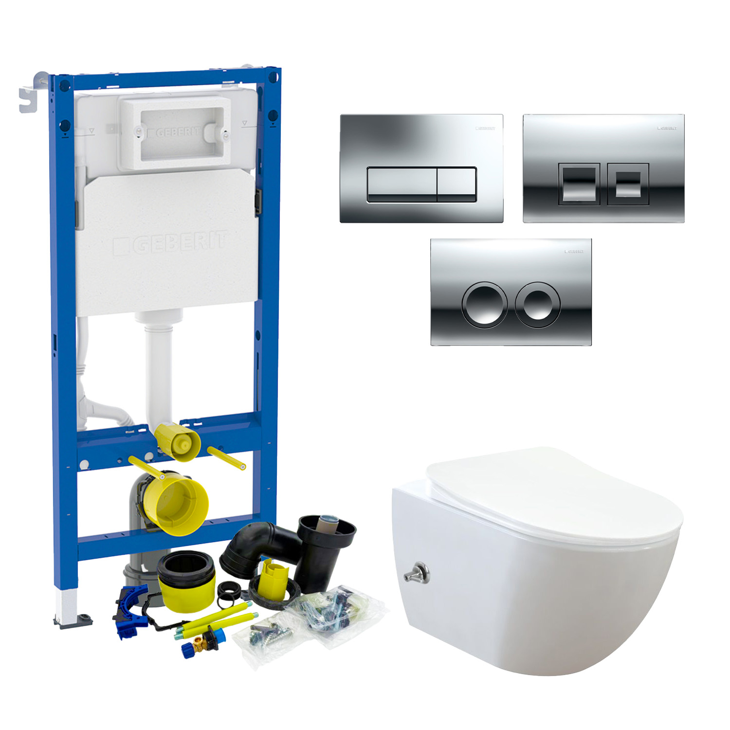 Geberit UP100 Toiletset set57 Bidet met Warm en Koud Water Randloos met Delta Drukplaat