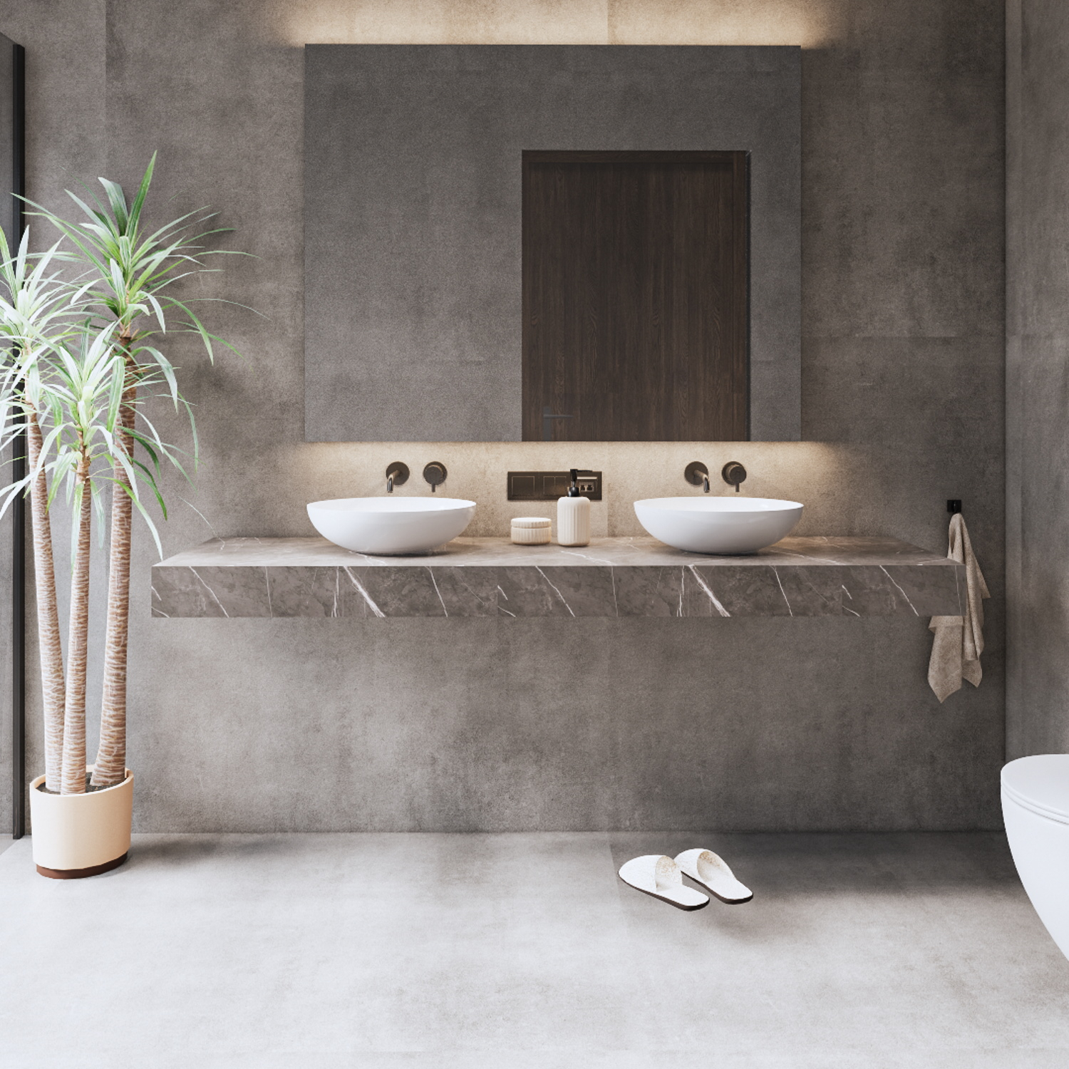 Wastafelblad Gliss Design Topdek 160x46 cm Marmer Grey Incl. 4 Ophangbeugels