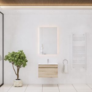 Badkamermeubelset Gliss Design Anelius 60cm Grey Oak (Keuze uit wastafel, kraangaten & spiegel)