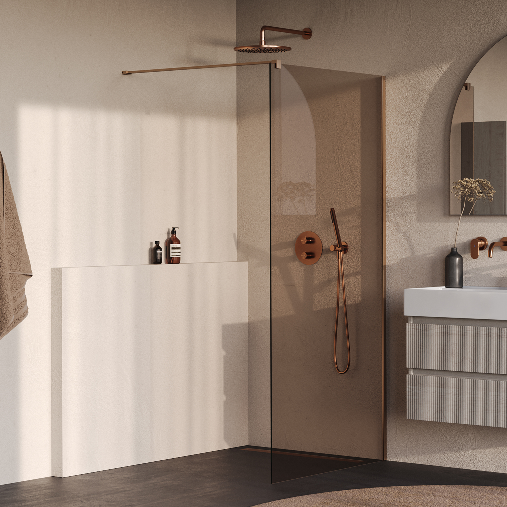 BRAUER Oblivion inloopdouche brons glas 100x200 incl. glascoating PVD koper geborsteld