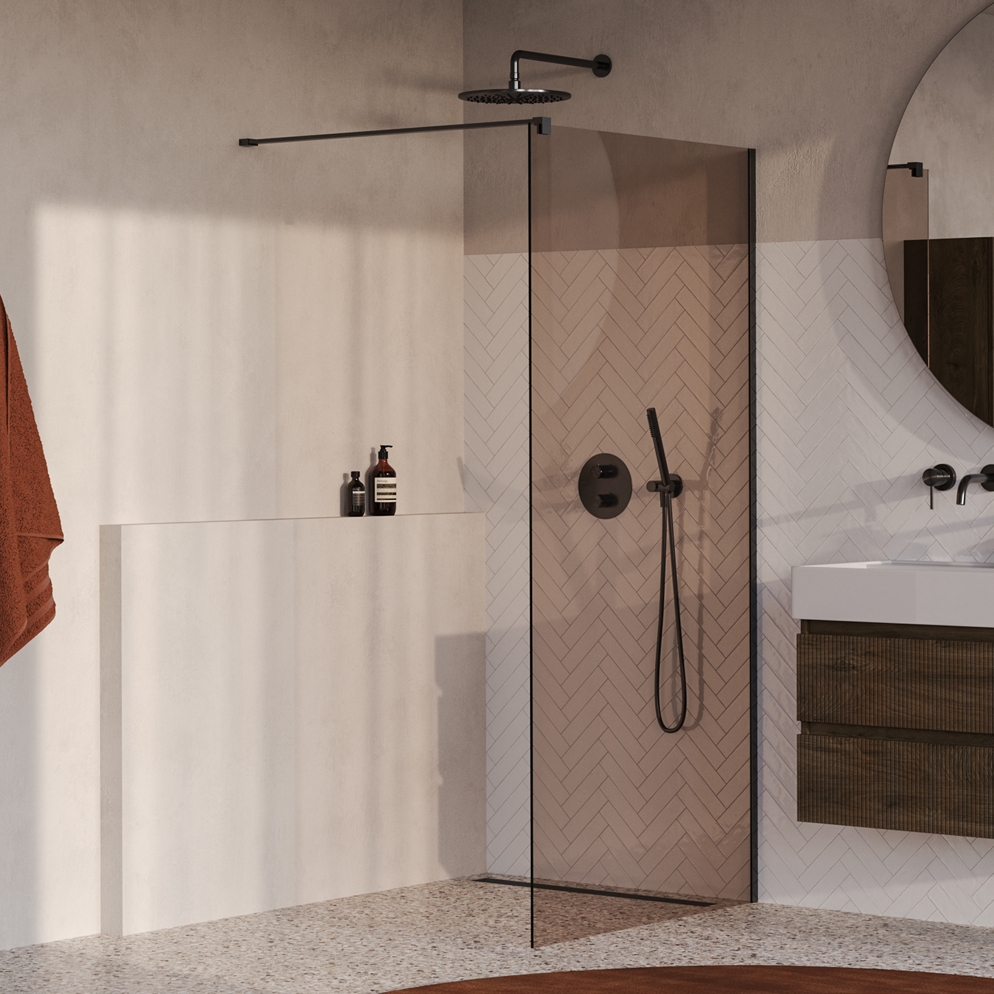 BRAUER Oblivion inloopdouche brons glas 100x200 incl. glascoating PVD gunmetal geborsteld