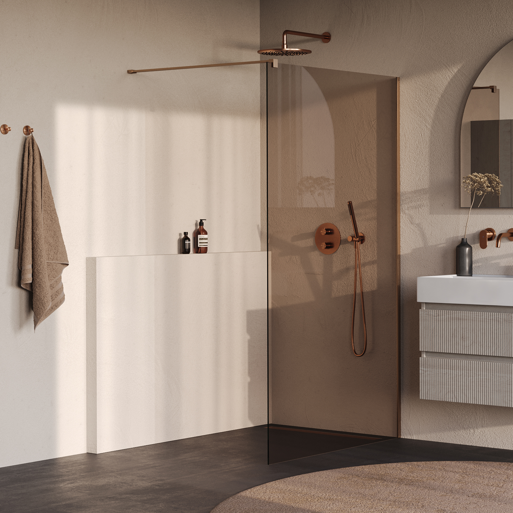 BRAUER Oblivion inloopdouche brons glas 120x200 incl. glascoating PVD koper geborsteld