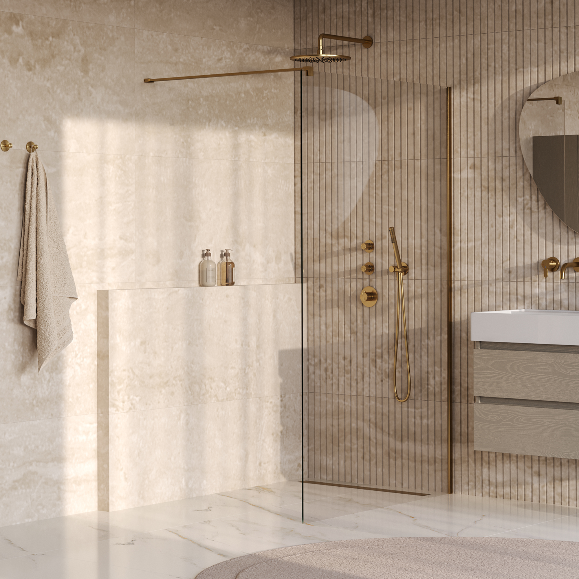 BRAUER Oblivion inloopdouche helder glas 110x200 incl. glascoating PVD goud geborsteld