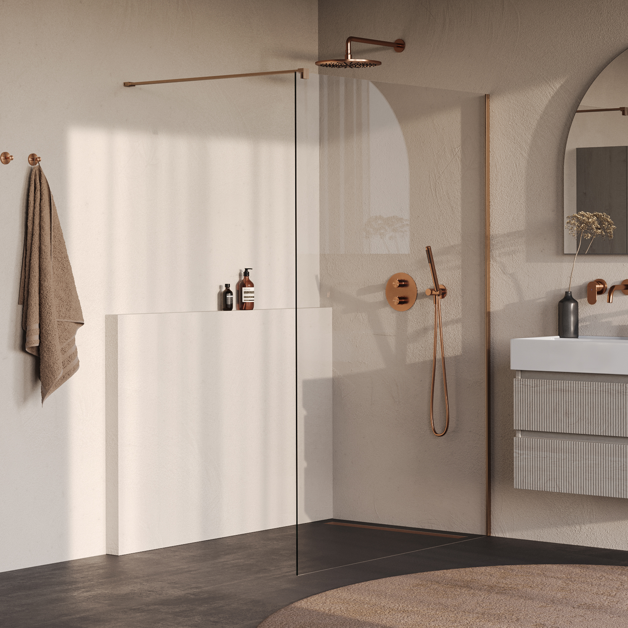 BRAUER Oblivion inloopdouche helder glas 140x200 incl. glascoating PVD koper geborsteld