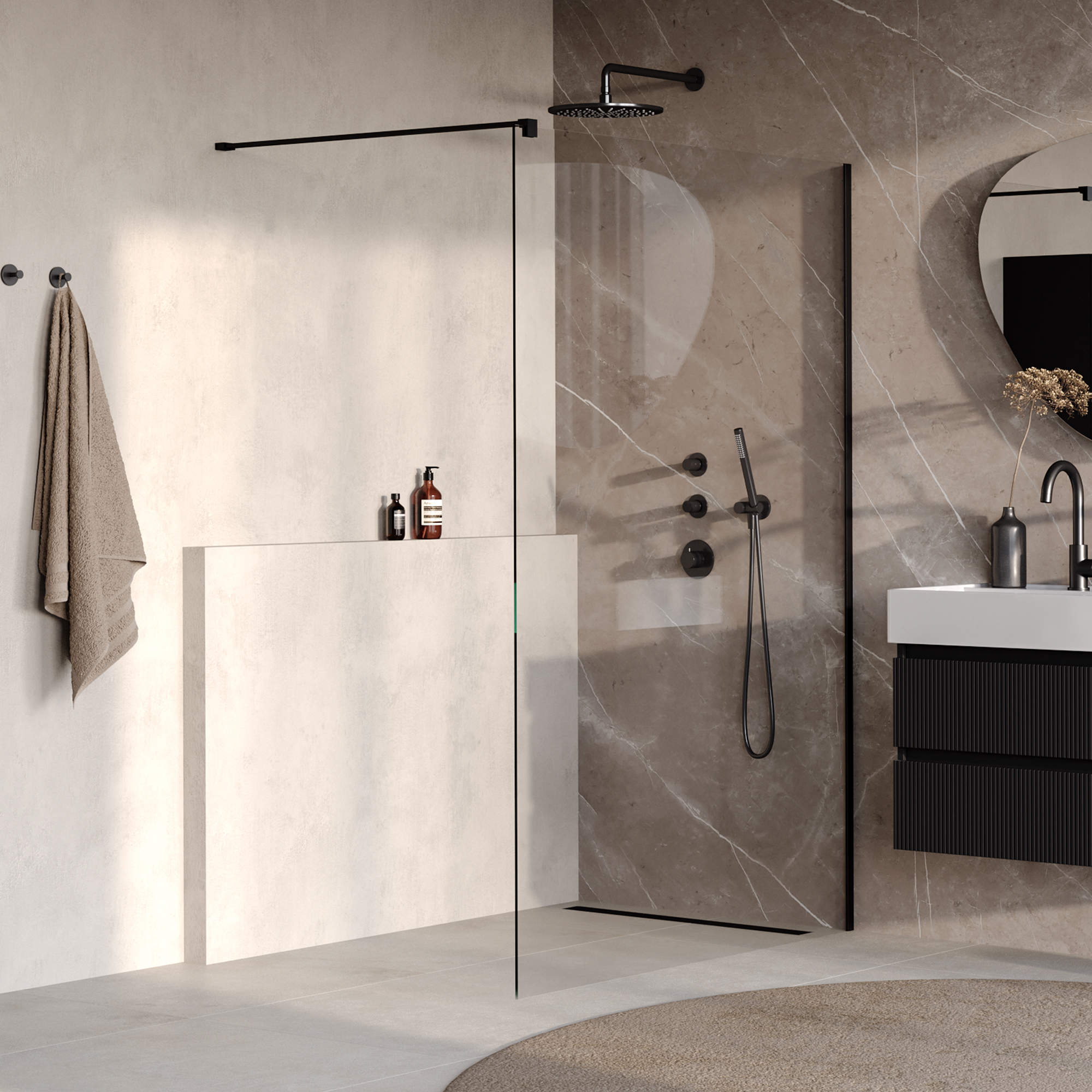 BRAUER Oblivion inloopdouche helder glas 140x200 incl. glascoating mat zwart