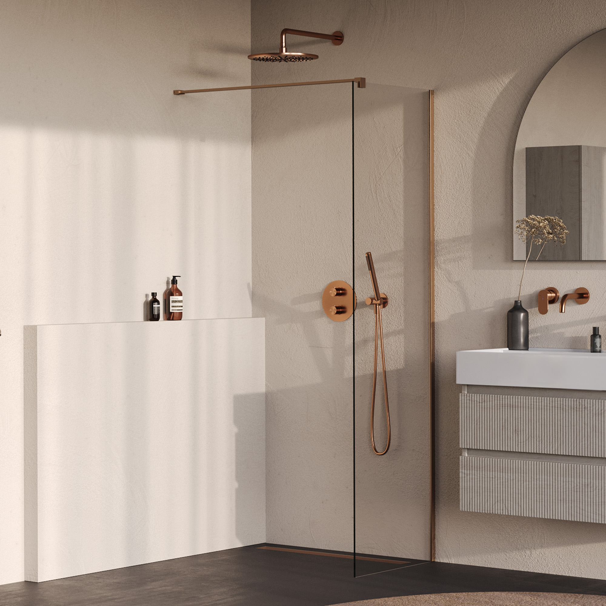 BRAUER Oblivion inloopdouche helder glas 50x200 incl. glascoating PVD koper geborsteld