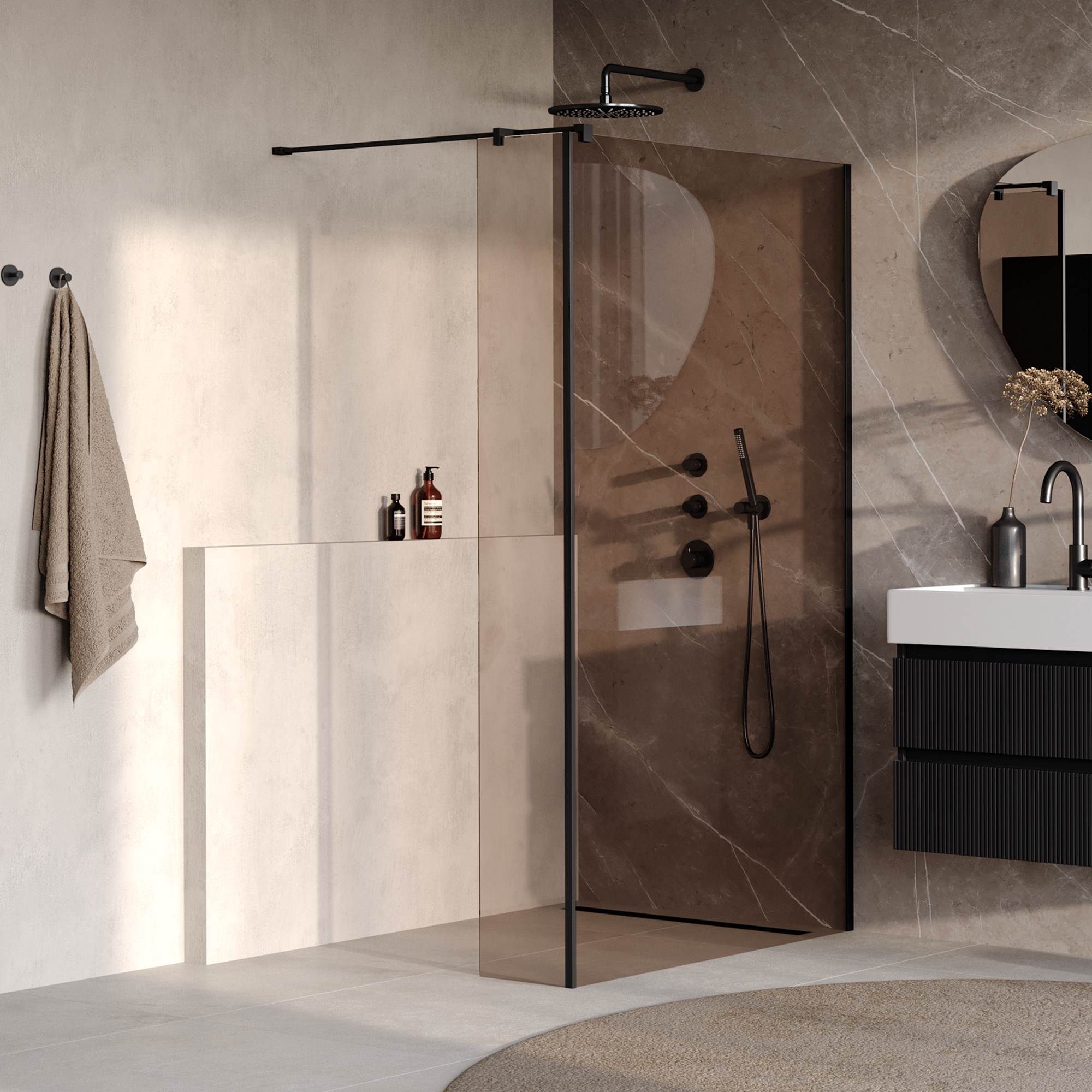 BRAUER Oblivion inloopdouche brons glas 120x200 met zijwand 30 incl. glascoating mat zwart