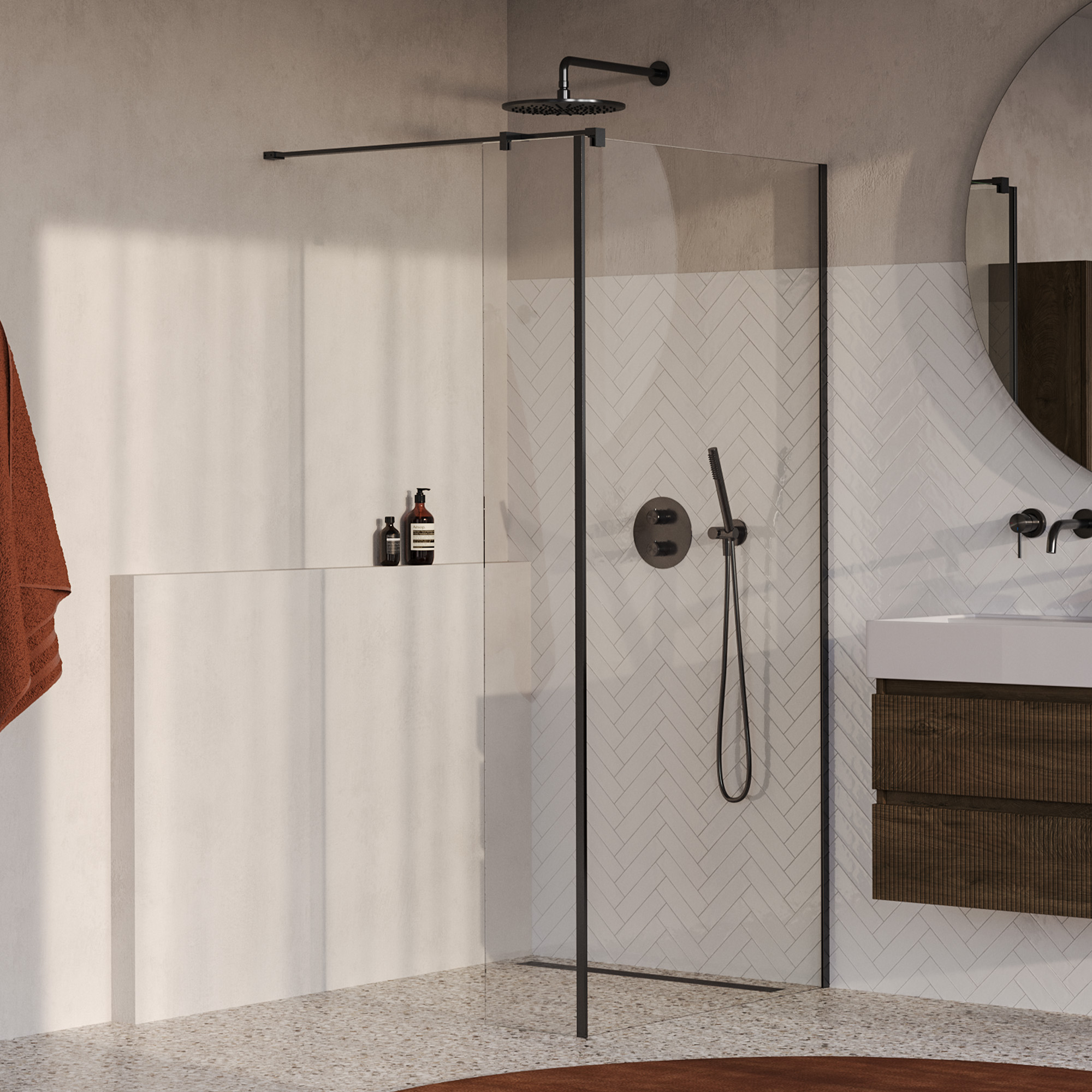 BRAUER Oblivion inloopdouche helder glas 100x200 met zijwand 30 incl. glascoating PVD gunmetal geborsteld